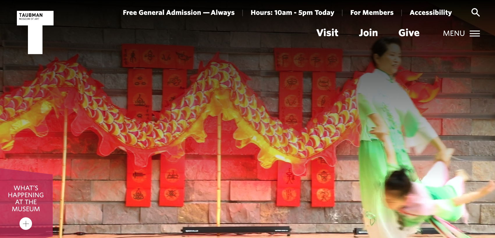 Taubman Museum of Art wesbite screen grab